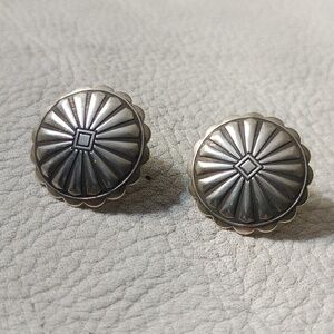 Southwestern silver concho earrings post 1" round Navajo